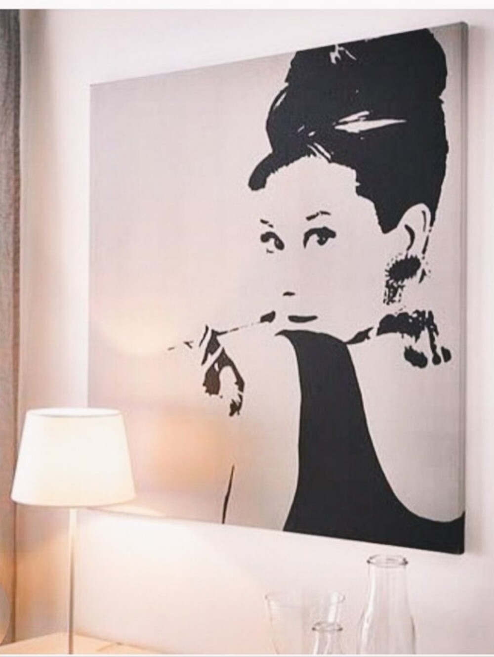 New Audrey Hepburn Black/Moon-Dust Gray Large Gallery Wrapped Canvas Boho Decor